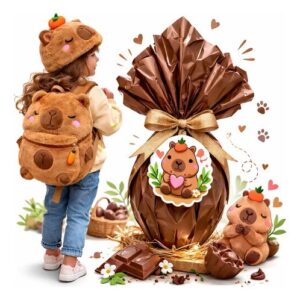 Kit Ovo De Pascoa + Mochila Capivara Com Touca Infantil