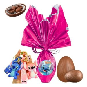 Ovo De Páscoa Infantil Criança+ Brinquedo Chaveiro Colecionável Surpresa Stitch E Angel Chocolate Ao Leite 250g